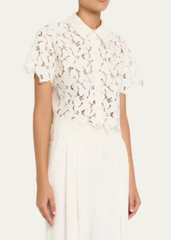 SIMKHAIMarjorie Short-Sleeve Lace Camp Shirt