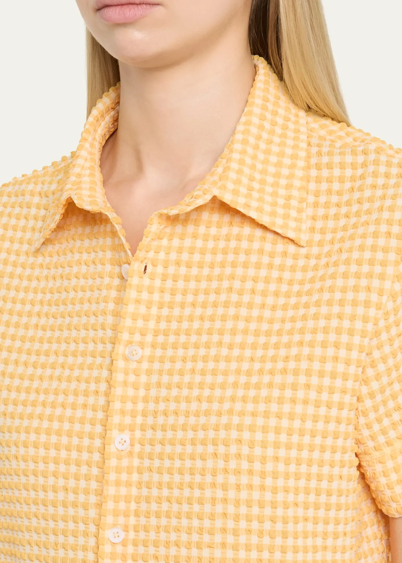 SIMKHAIReeves Textured Gingham Camp Shirt