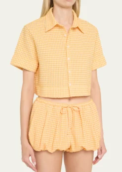 SIMKHAIReeves Textured Gingham Camp Shirt