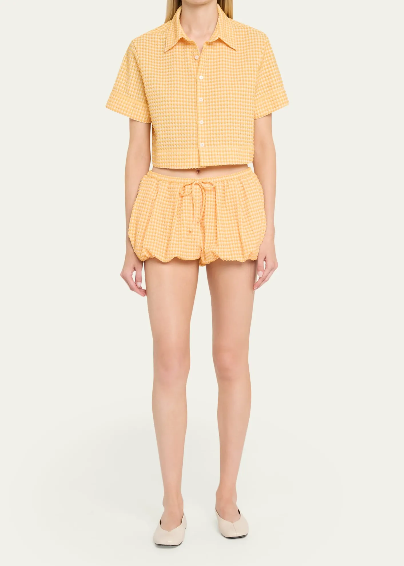 SIMKHAIReeves Textured Gingham Camp Shirt