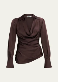 SIMKHAISymone Long-Sleeve Cowl-Neck Top