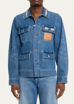 Simone RochaMen's Embellished Washed Denim Jacket