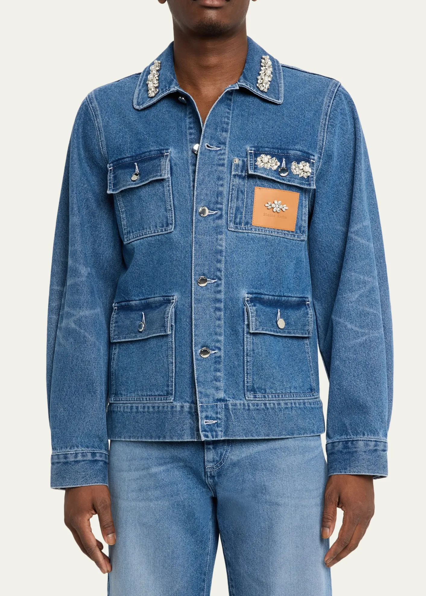 Simone RochaMen's Embellished Washed Denim Jacket