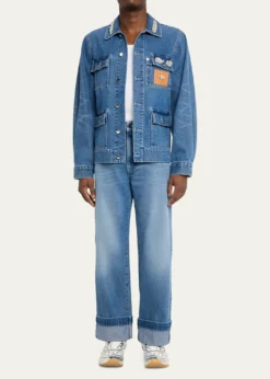 Simone RochaMen's Embellished Washed Denim Jacket