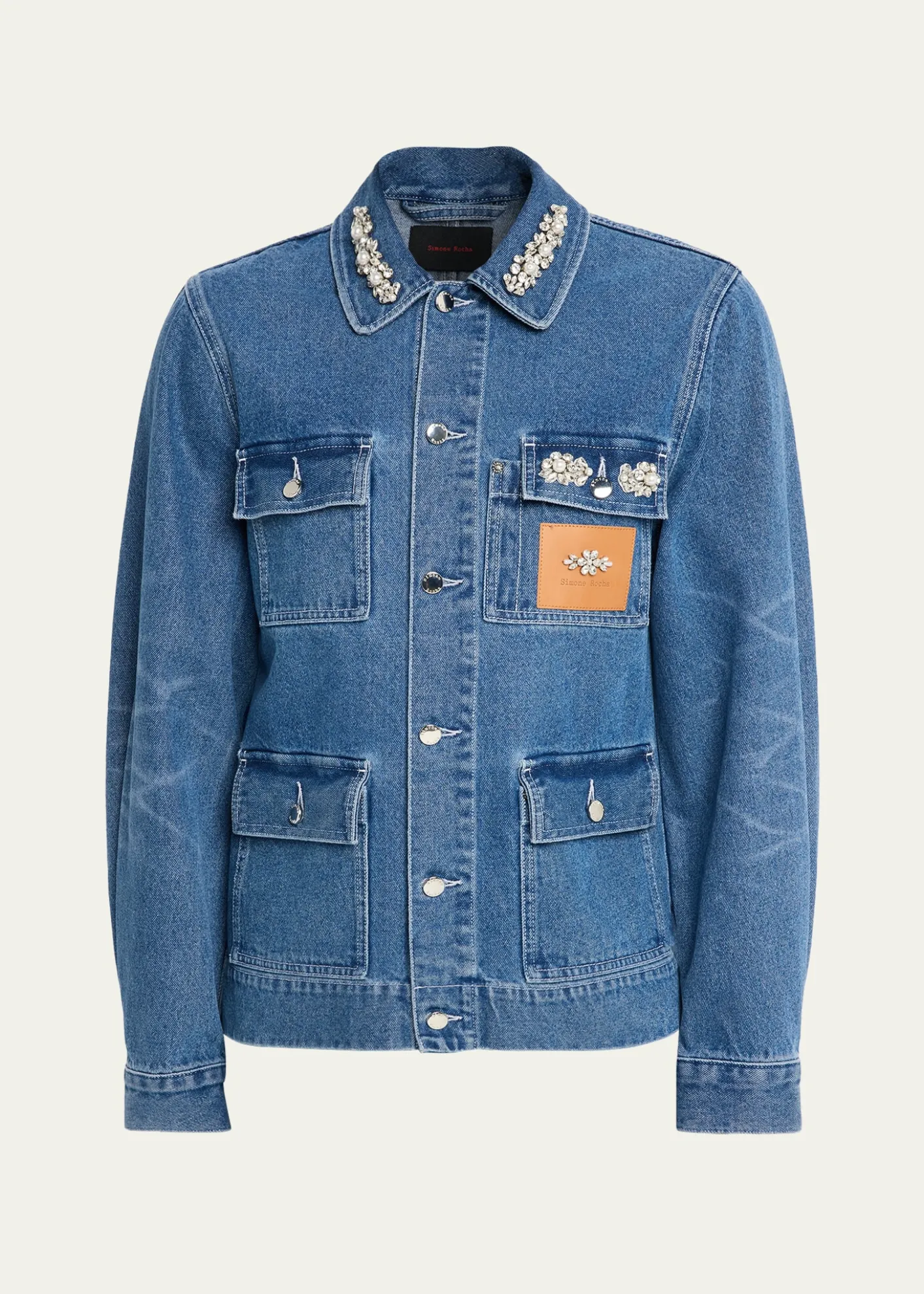 Simone RochaMen's Embellished Washed Denim Jacket