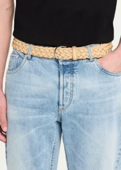 Simonnot GodardMen's Bicolor Braided Leather Belt, 35mm