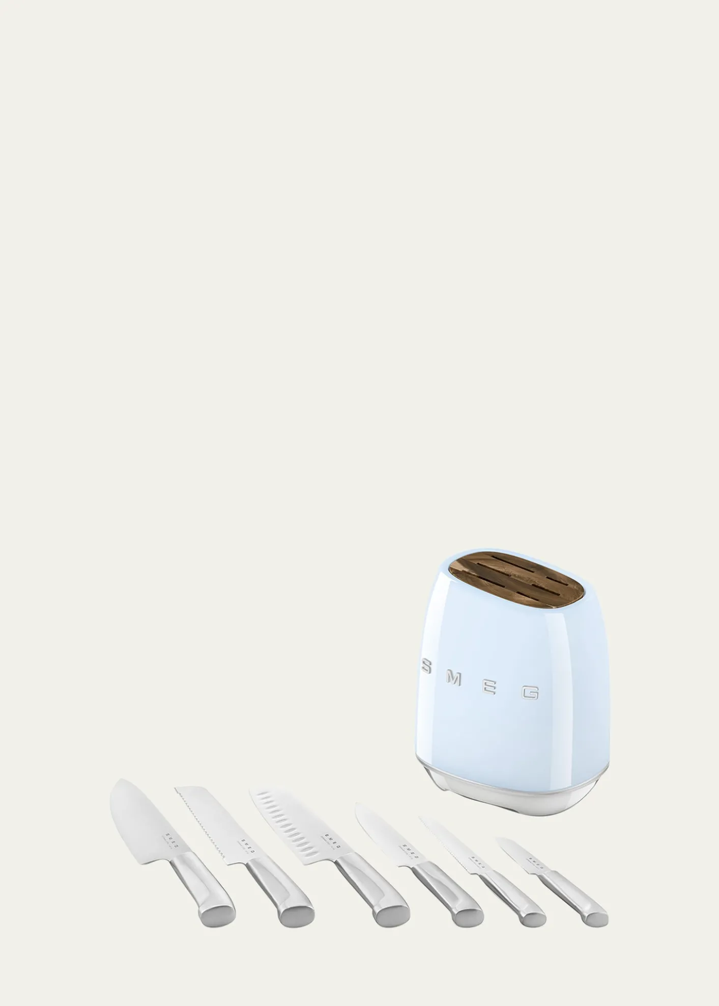 Smeg7-Piece Knife Block Set, Pastel Blue