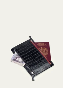 SmythsonMara Croc-Embossed Leather Multi-Zip Currency Case