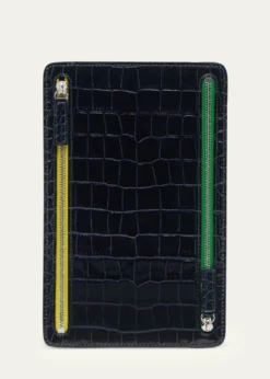SmythsonMara Croc-Embossed Leather Multi-Zip Currency Case