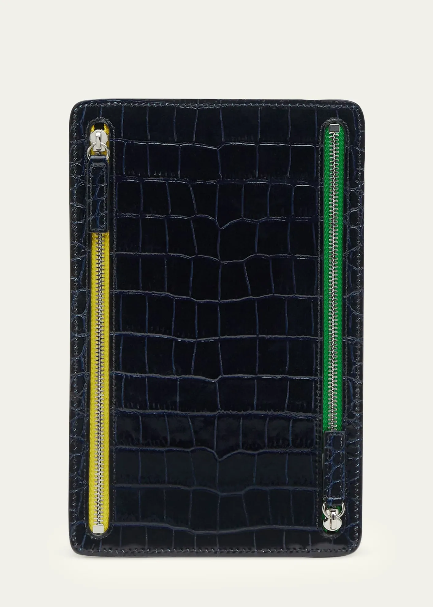 SmythsonMara Croc-Embossed Leather Multi-Zip Currency Case