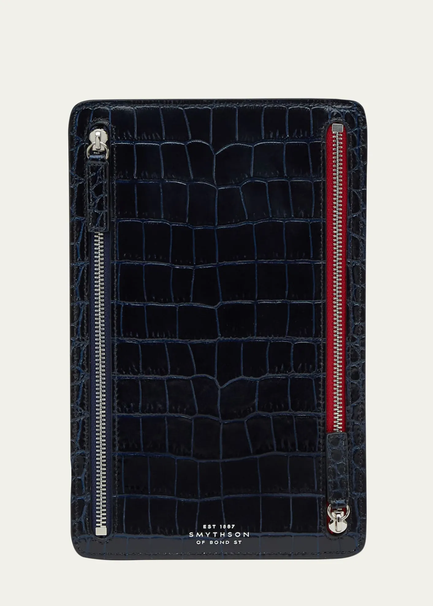 SmythsonMara Croc-Embossed Leather Multi-Zip Currency Case