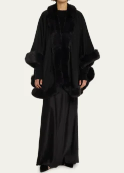 Sofia CashmereCashmere Cape With Faux Fur Trim
