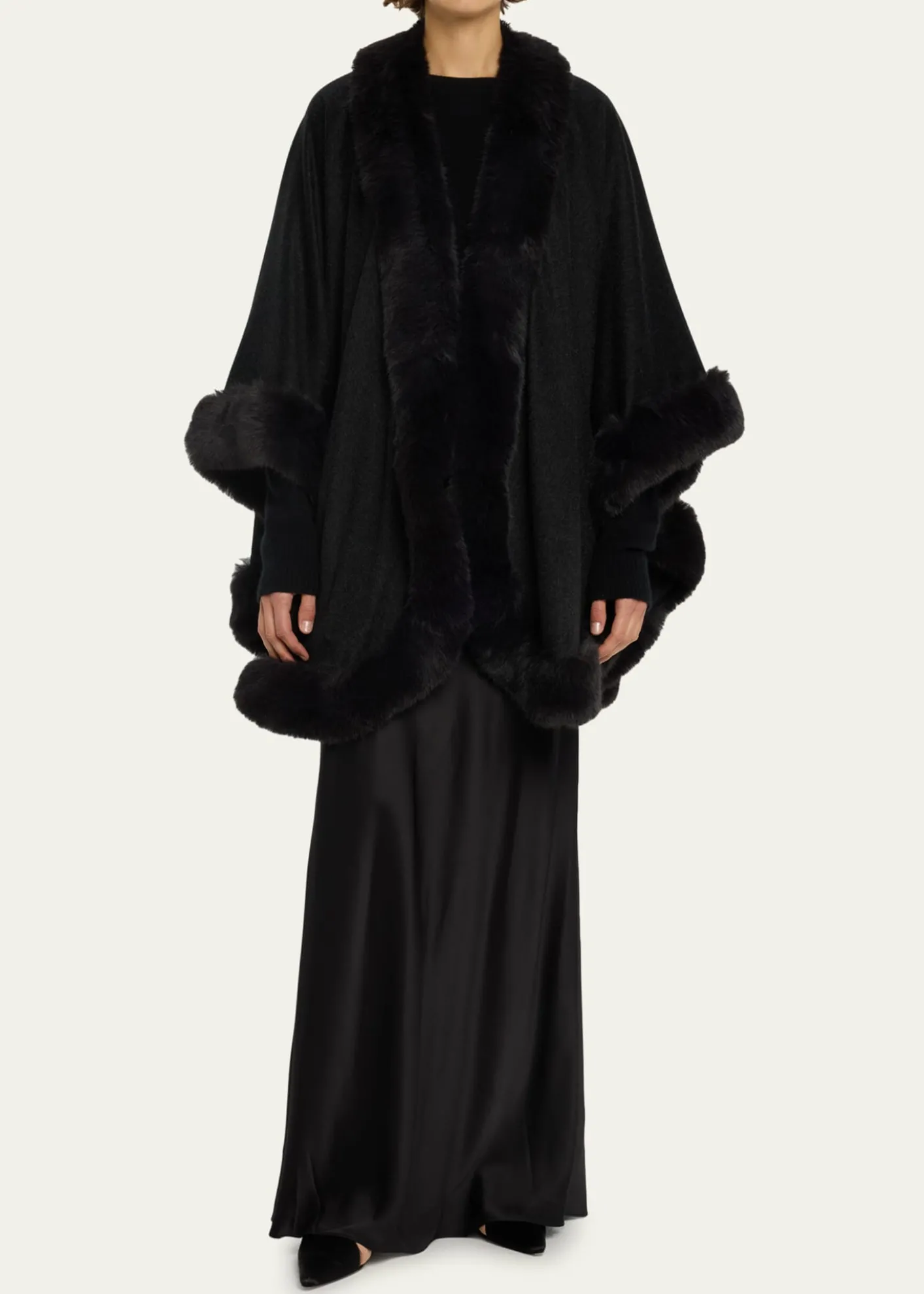 Sofia CashmereCashmere Cape With Faux Fur Trim