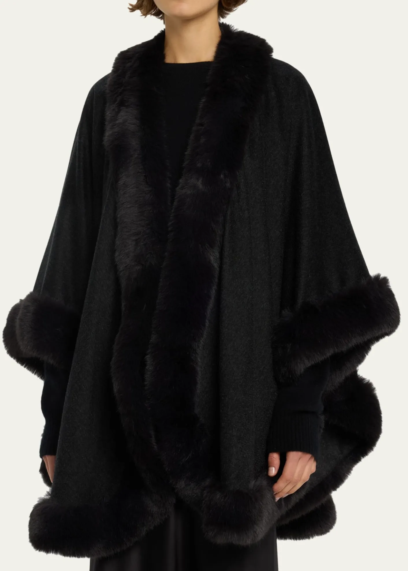Sofia CashmereCashmere Cape With Faux Fur Trim