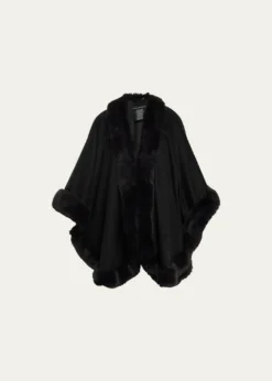 Sofia CashmereCashmere Cape With Faux Fur Trim