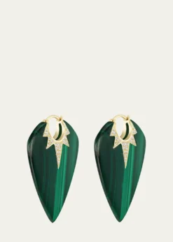 Sorellina18K Yellow Gold Large Malachite Guitar Pick Earrings with Diamonds