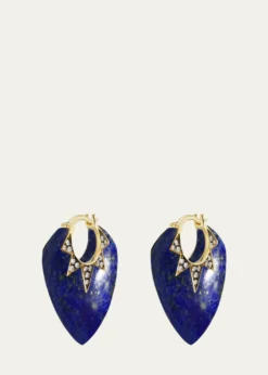 Sorellina18K Yellow Gold Lapis Guitar Pick Earrings with Diamonds