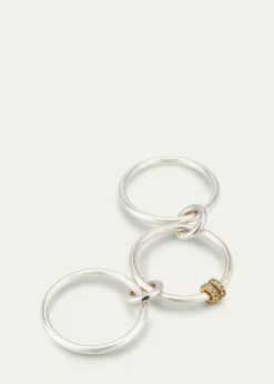 Spinelli KilcollinAcacia SG Gris Three Link Ring in Sterling Silver and 18K Gold with Grey Diamonds