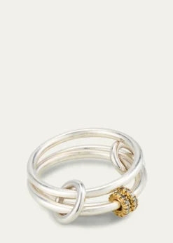 Spinelli KilcollinAcacia SG Gris Three Link Ring in Sterling Silver and 18K Gold with Grey Diamonds