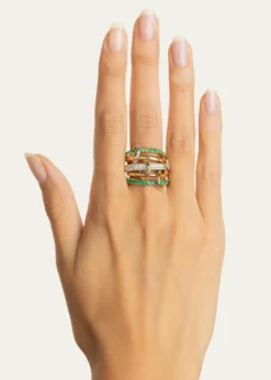 Spinelli KilcollinChloe Vert Five Linked Ring with Diamonds and Emeralds