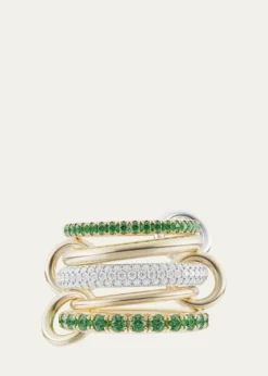 Spinelli KilcollinChloe Vert Five Linked Ring with Diamonds and Emeralds