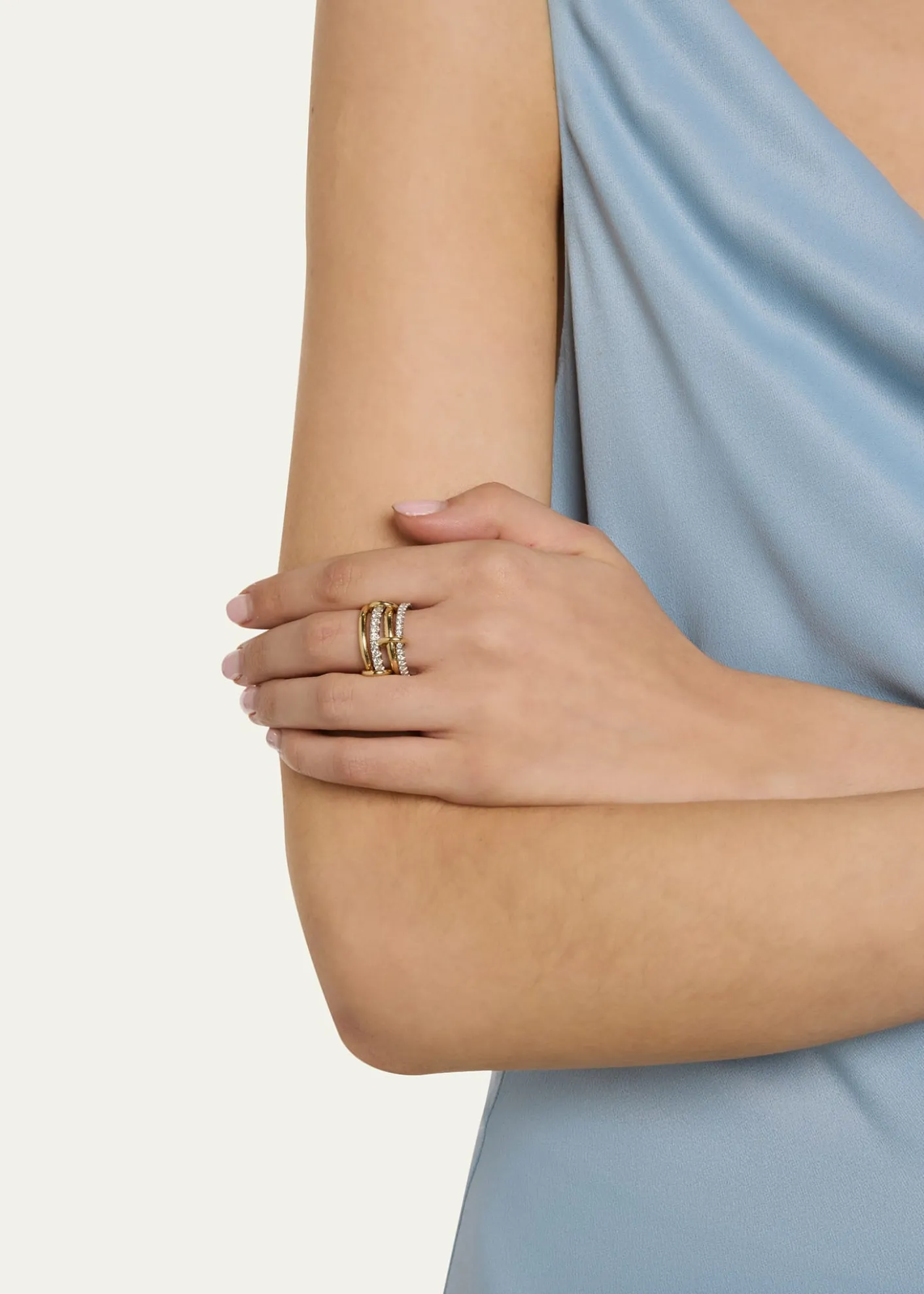 Spinelli Kilcollin18K Mixed-Gold Halley 4-Link Ring with Pave Diamonds