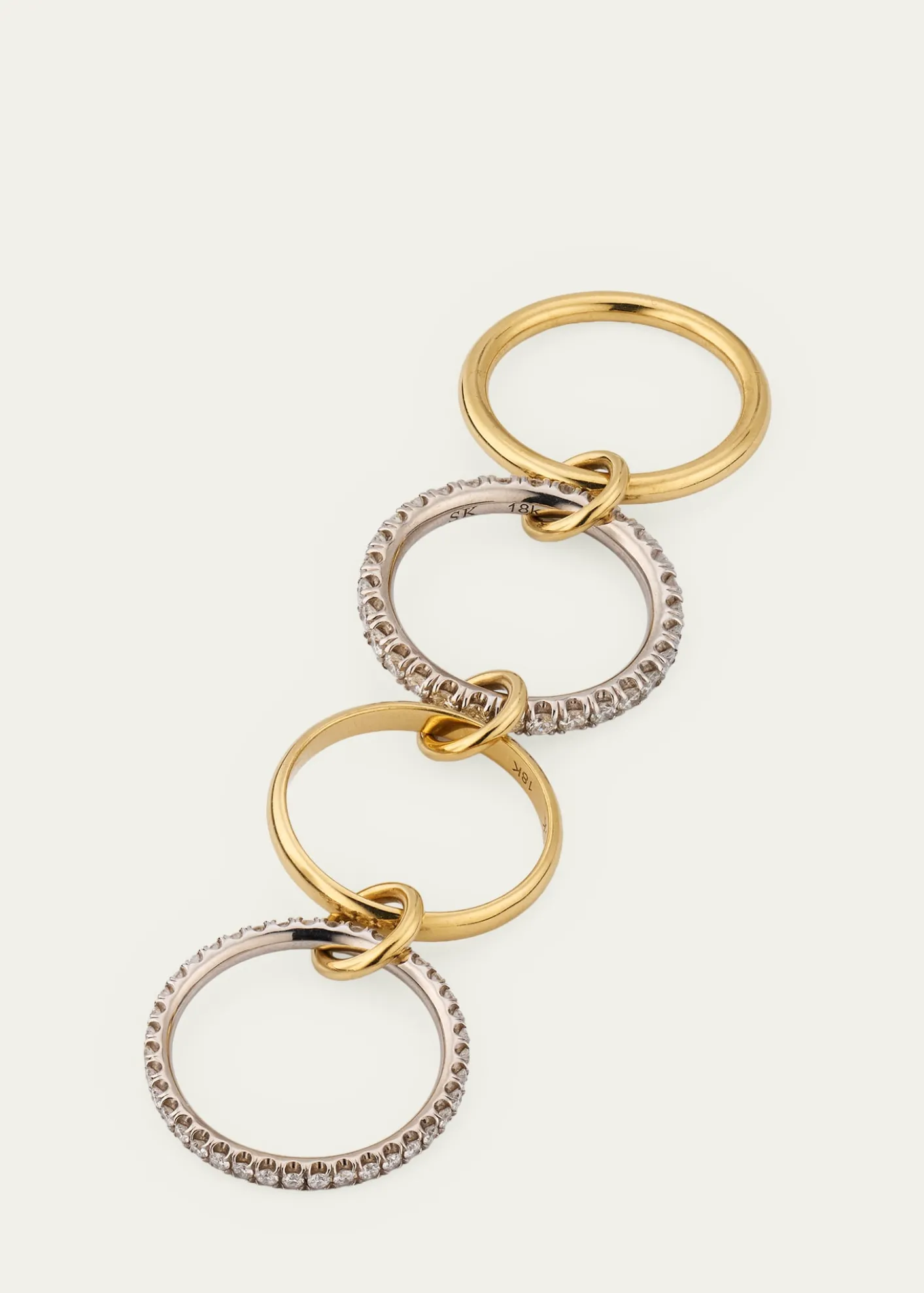 Spinelli Kilcollin18K Mixed-Gold Halley 4-Link Ring with Pave Diamonds