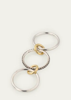 Spinelli KilcollinSonny SG Gris Thin 3-Linked Ring in Sterling Silver and Gray Pave Diamonds with Yellow Gold Connectors