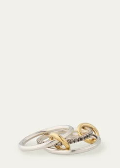 Spinelli KilcollinSonny SG Gris Thin 3-Linked Ring in Sterling Silver and Gray Pave Diamonds with Yellow Gold Connectors