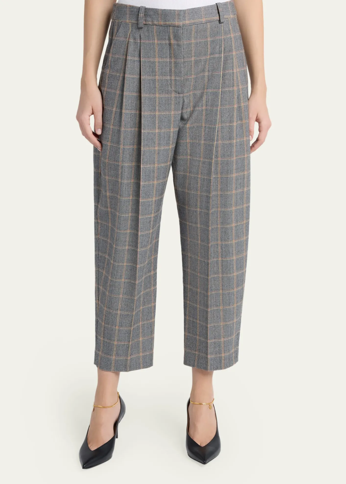 Stella McCartneyCheck Tapered Barrel-Leg Crop Trousers