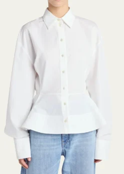 Stella McCartneyCotton Poplin Button-Front Peplum Shirt