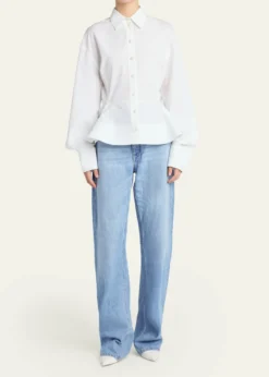 Stella McCartneyCotton Poplin Button-Front Peplum Shirt