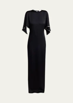 Stella McCartneyEmbellished Flutter-Sleeve Satin Column Gown