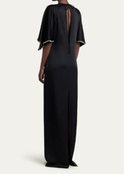 Stella McCartneyEmbellished Flutter-Sleeve Satin Column Gown