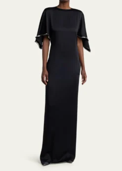 Stella McCartneyEmbellished Flutter-Sleeve Satin Column Gown