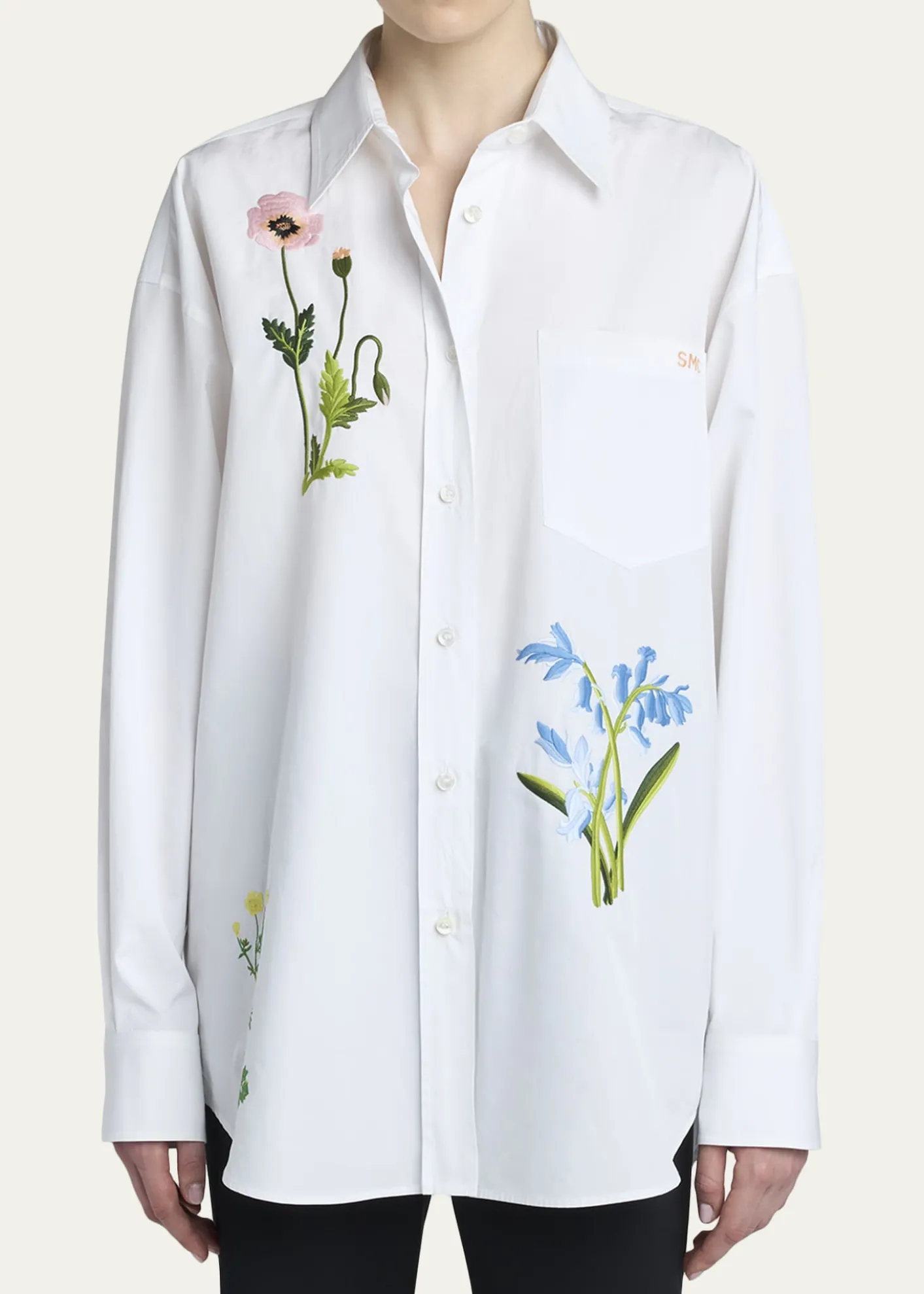 Stella McCartneyFlower Embroidered Cotton Poplin Button-Down Shirt
