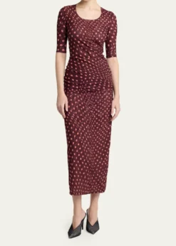 Stella McCartneyPolka Dot Mesh Ruched Midi Skirt
