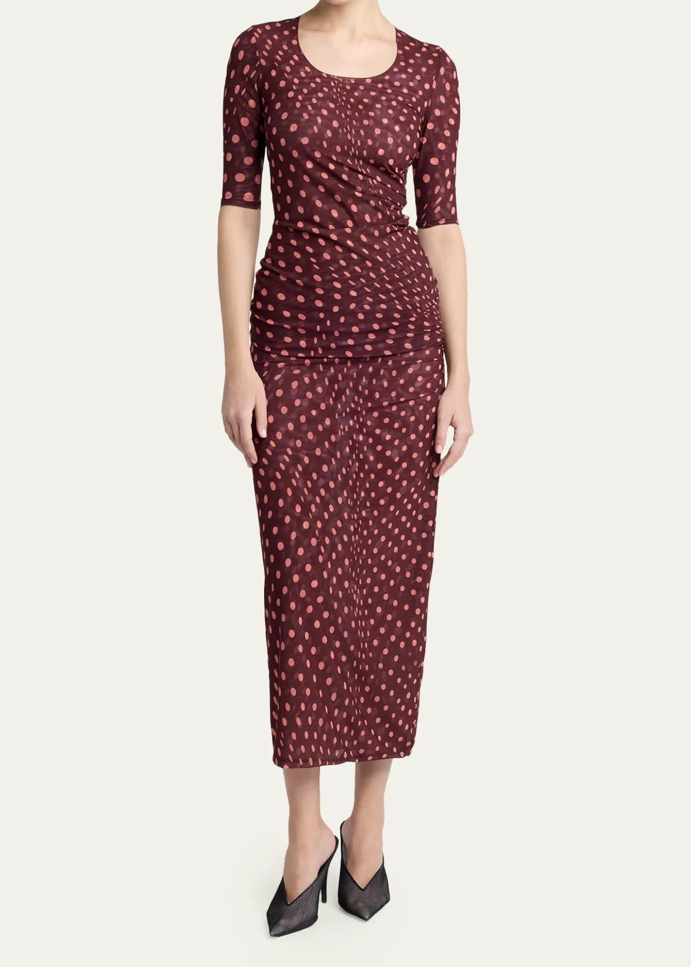 Stella McCartneyPolka Dot Mesh Ruched Midi Skirt
