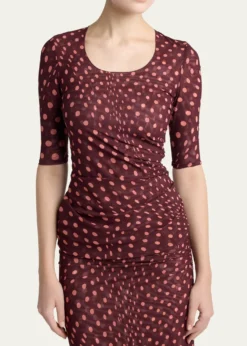 Stella McCartneyPolka Dot Mesh Elbow-Sleeve Top
