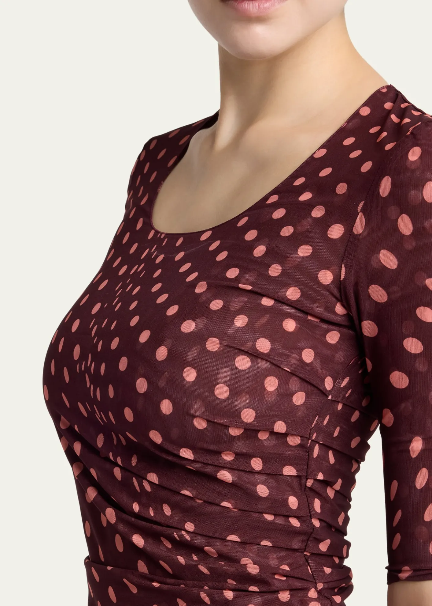 Stella McCartneyPolka Dot Mesh Elbow-Sleeve Top