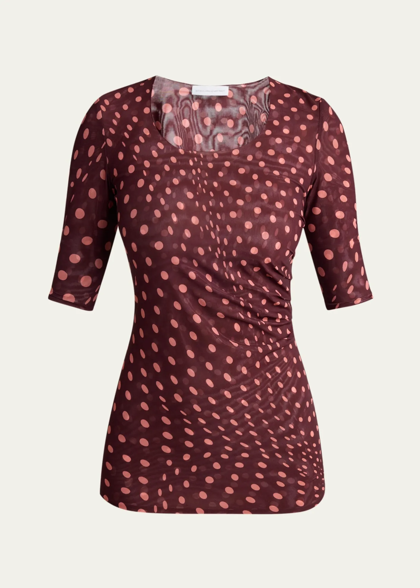 Stella McCartneyPolka Dot Mesh Elbow-Sleeve Top