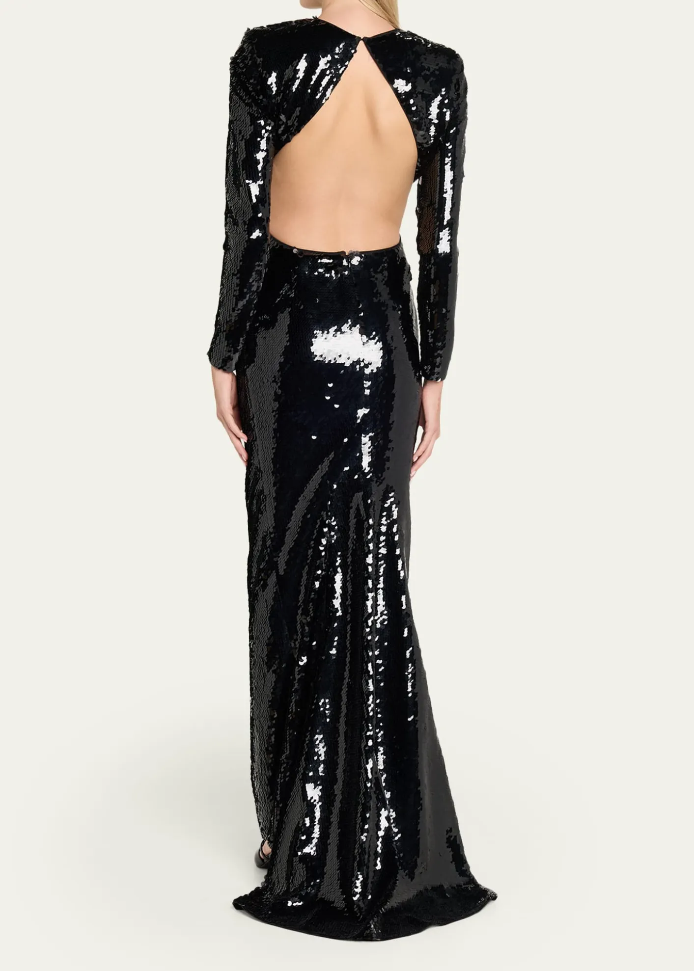 Stella McCartneySequined Long-Sleeve Backless Trumpet Gown