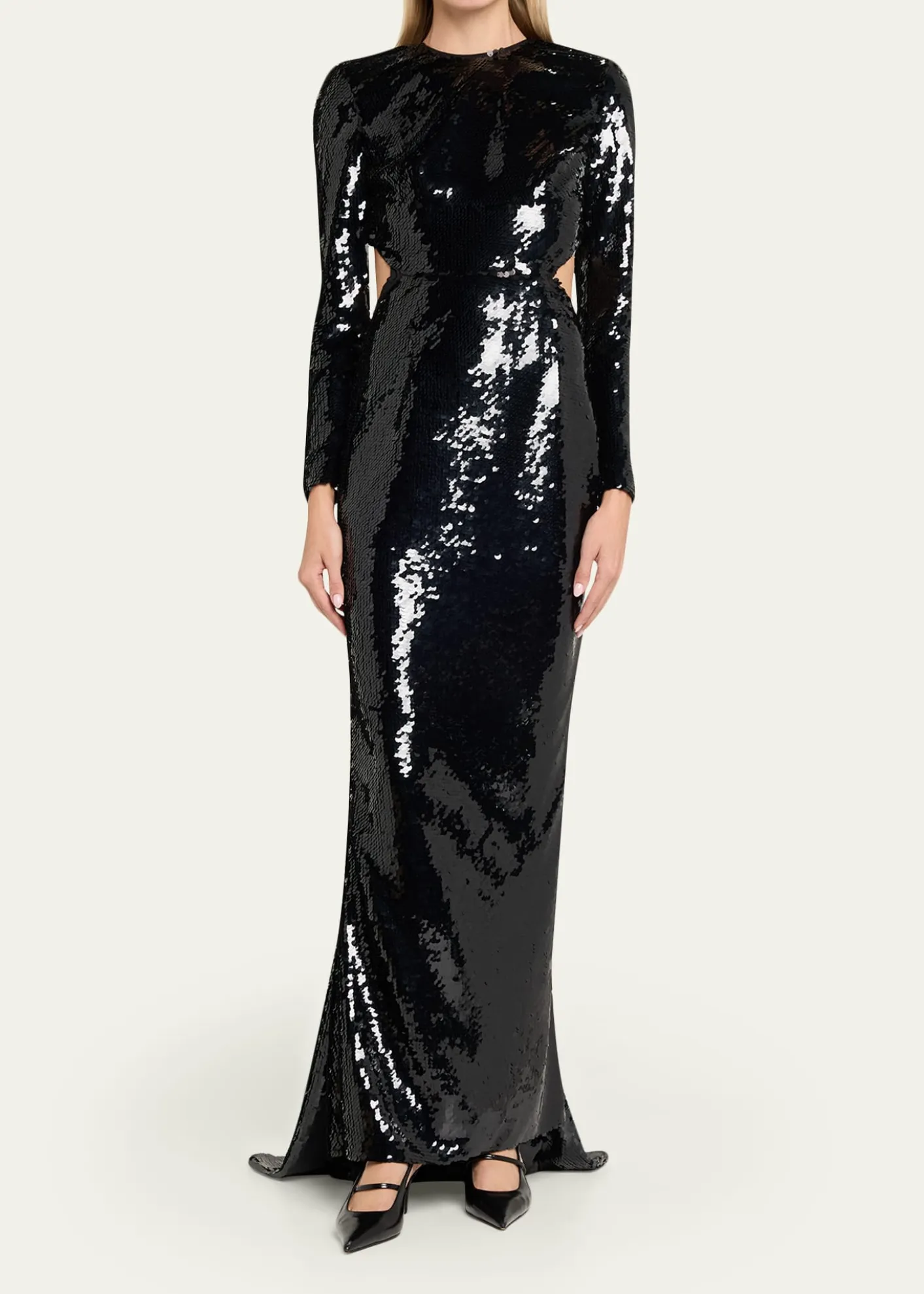 Stella McCartneySequined Long-Sleeve Backless Trumpet Gown