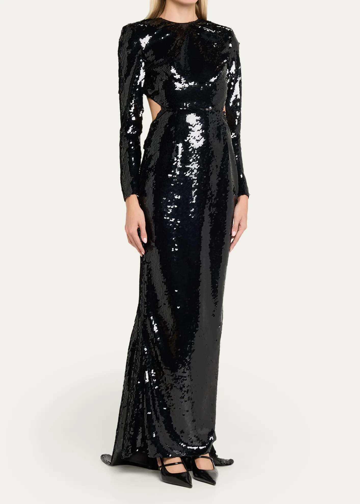 Stella McCartneySequined Long-Sleeve Backless Trumpet Gown
