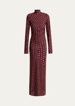 Stella McCartneyTurtleneck Polka Dot Mesh Long-Sleeve Maxi Dress