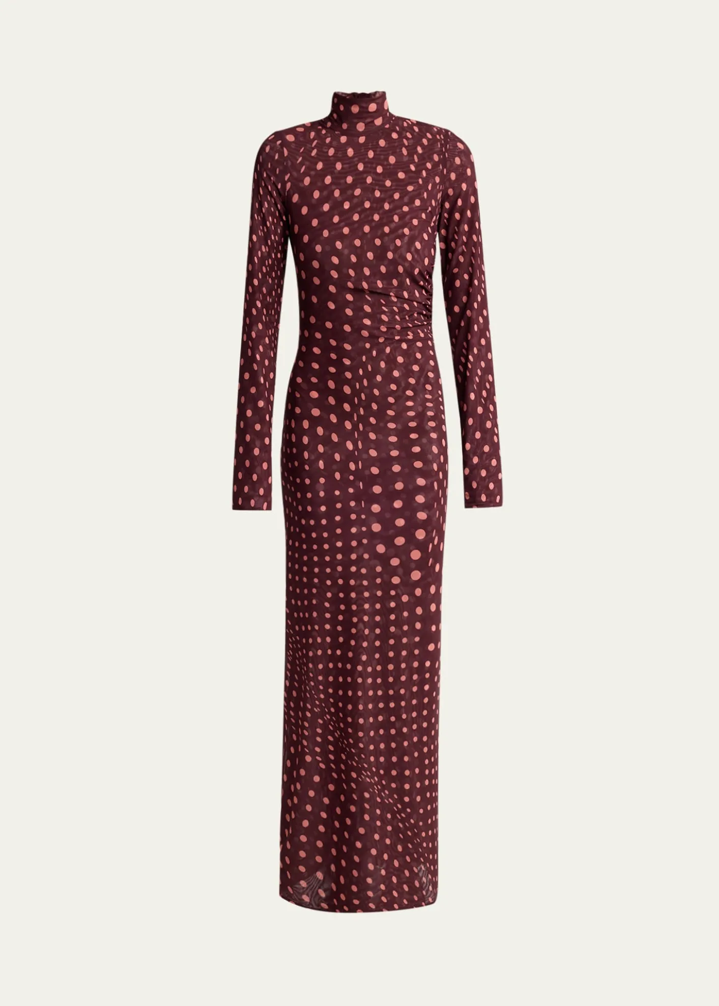 Stella McCartneyTurtleneck Polka Dot Mesh Long-Sleeve Maxi Dress