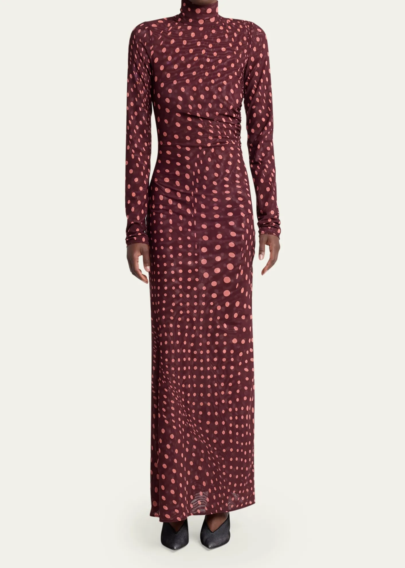 Stella McCartneyTurtleneck Polka Dot Mesh Long-Sleeve Maxi Dress