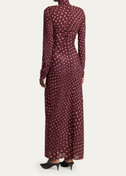 Stella McCartneyTurtleneck Polka Dot Mesh Long-Sleeve Maxi Dress