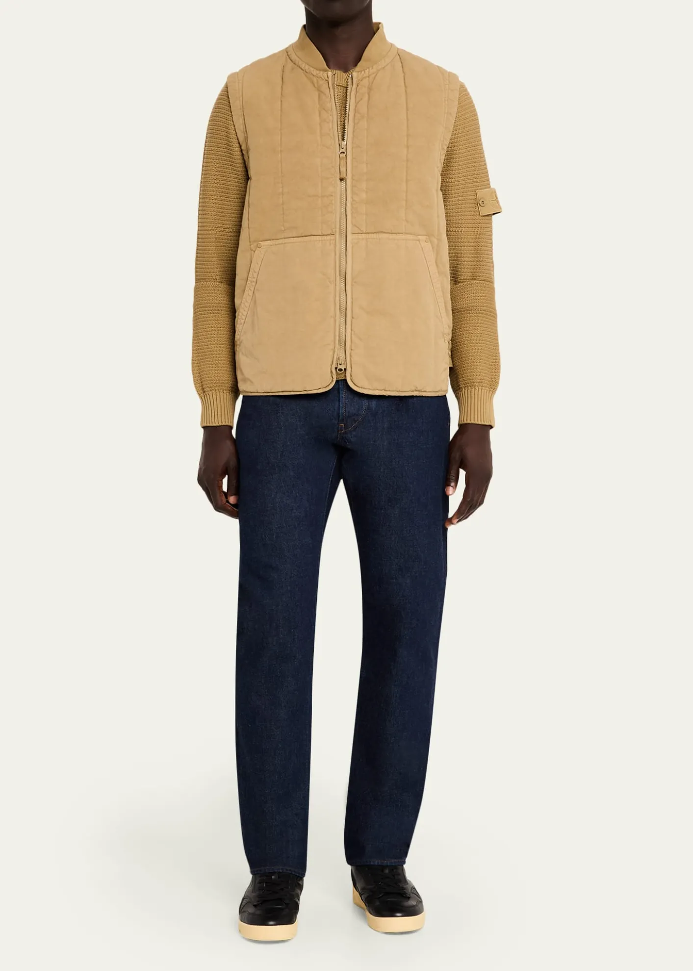 Stone IslandMen's Cotton and Flax Full-Zip Vest