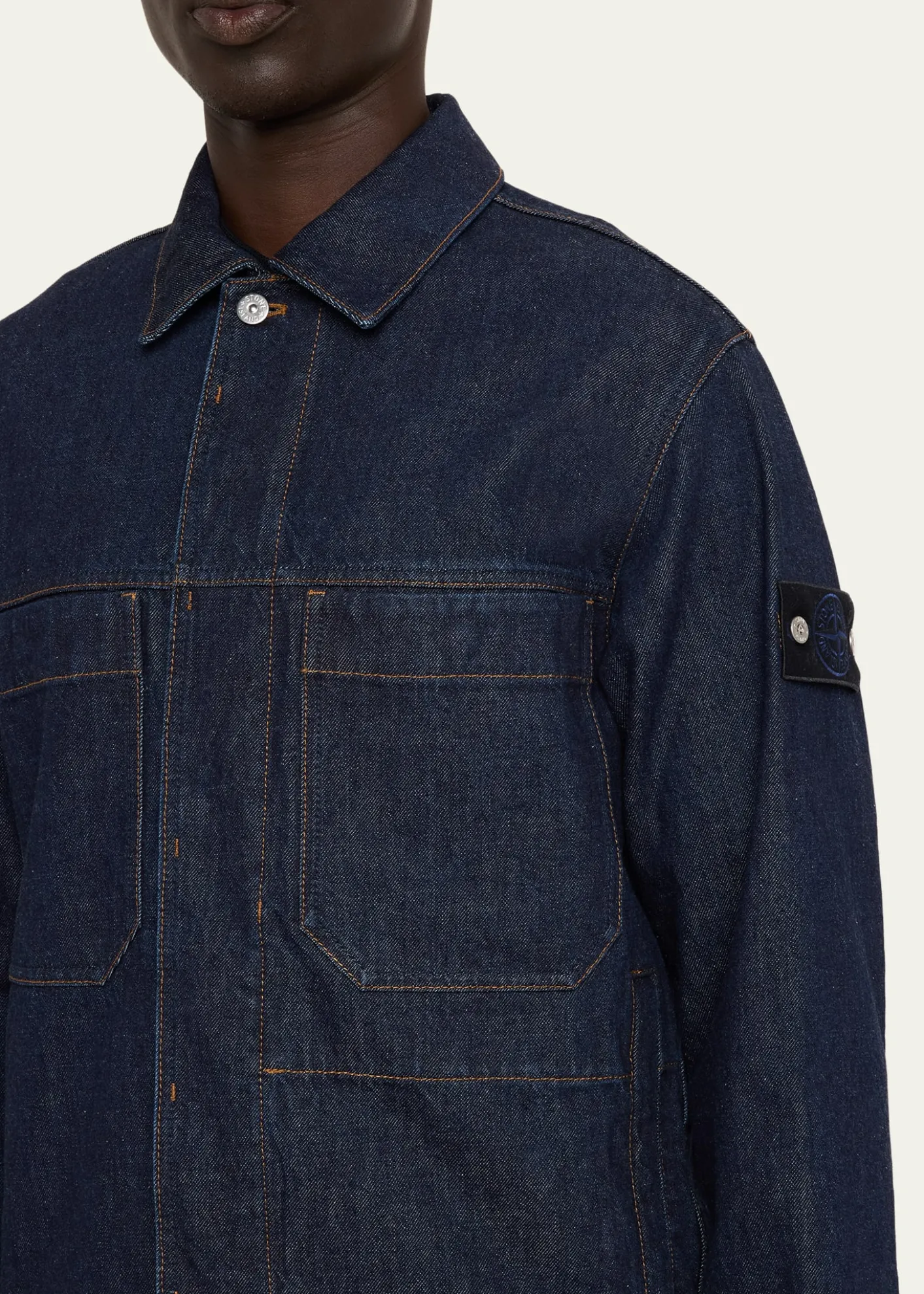 Stone IslandMen's Denim Button-Front Biker Jacket